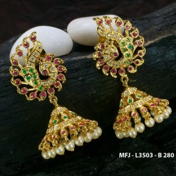 24ct Gold Plated Kempu Stone Jada Billa Temple Bharatanatyam Jewellery ...